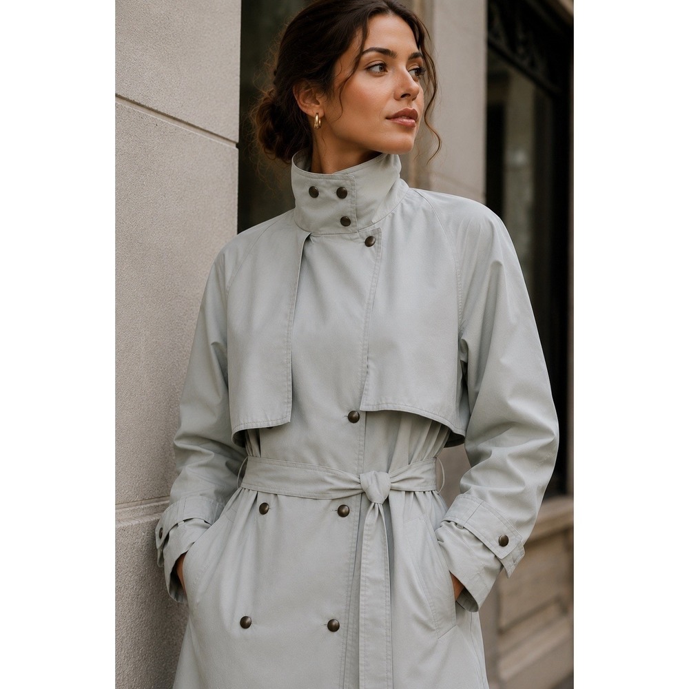 90's Longline Rain Trenchcoat Funnel Neck Cape Yolk Double Breasted Structured 6